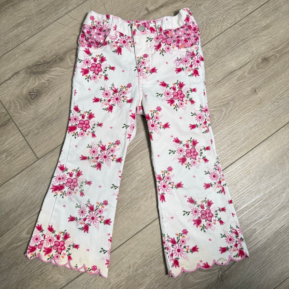 Vintage Barbie pink floral flared pants size 2T